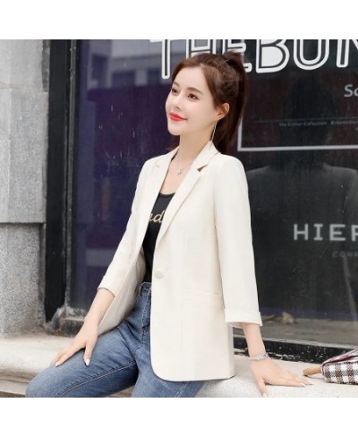 Office Lady Fashion Formal Solid Color Button Pocket Notched Loose Intellectual Three Quarter Sleeve Women's Clothing Summer ...