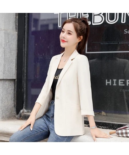 Office Lady Fashion Formal Solid Color Button Pocket Notched Loose Intellectual Three Quarter Sleeve Women's Clothing Summer ...