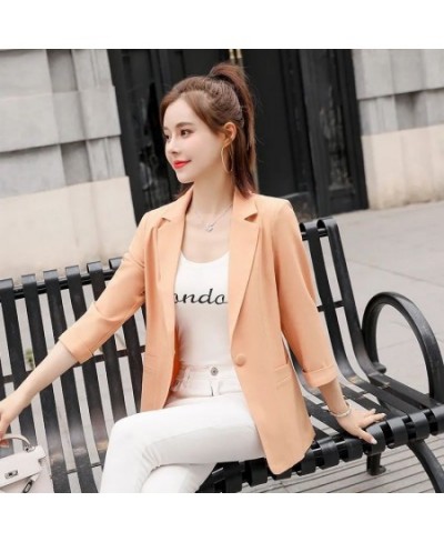 Office Lady Fashion Formal Solid Color Button Pocket Notched Loose Intellectual Three Quarter Sleeve Women's Clothing Summer ...