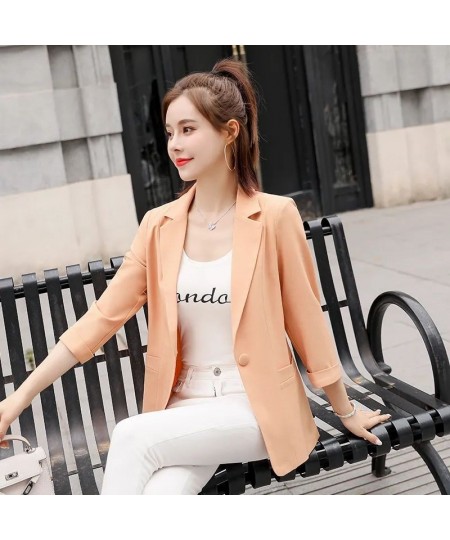 Office Lady Fashion Formal Solid Color Button Pocket Notched Loose Intellectual Three Quarter Sleeve Women's Clothing Summer ...