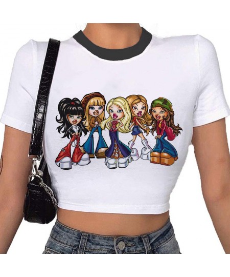 Cartoon Graphic Print T-shirt Women Tee Harajuku Aesthetic White Top Casual Tshirt 2023 Summer Fashion Y2k Anime Female T Shi...