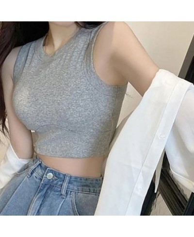 Tank Tops Women 2023 Fashion Chic Comfortable Stretchy Summer Pure Color Feminine Hipster Korean Style Inside Simple Crops Co...