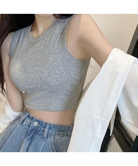 Tank Tops Women 2023 Fashion Chic Comfortable Stretchy Summer Pure Color Feminine Hipster Korean Style Inside Simple Crops Co...