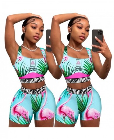 Echoine Women Summer Print Sexy Pullover Vest Top And Shorts Two 2 Piece Set Casual Slim Holiday Commuting Beach Party Outfit...