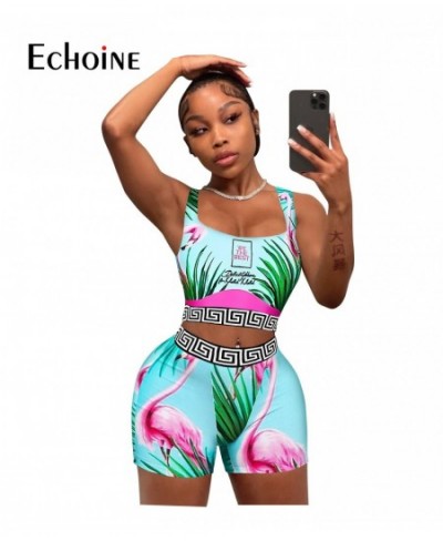 Echoine Women Summer Print Sexy Pullover Vest Top And Shorts Two 2 Piece Set Casual Slim Holiday Commuting Beach Party Outfit...