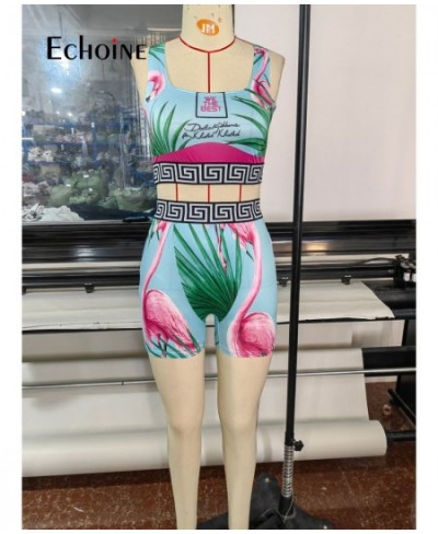 Echoine Women Summer Print Sexy Pullover Vest Top And Shorts Two 2 Piece Set Casual Slim Holiday Commuting Beach Party Outfit...