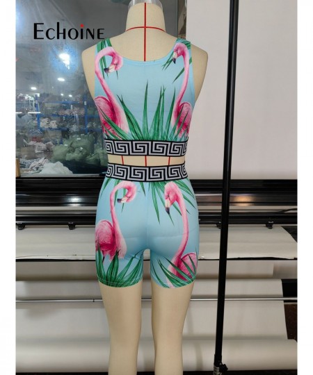 Echoine Women Summer Print Sexy Pullover Vest Top And Shorts Two 2 Piece Set Casual Slim Holiday Commuting Beach Party Outfit...