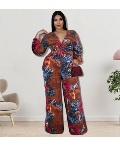 Plus Size Women Elegant Sashes Waist Long Sleeve Deep V-neck Peacock Jumpsuit 2022 Summer One Piece Set Overall Playsuit $52....