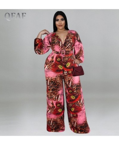 Plus Size Women Elegant Sashes Waist Long Sleeve Deep V-neck Peacock Jumpsuit 2022 Summer One Piece Set Overall Playsuit $52....