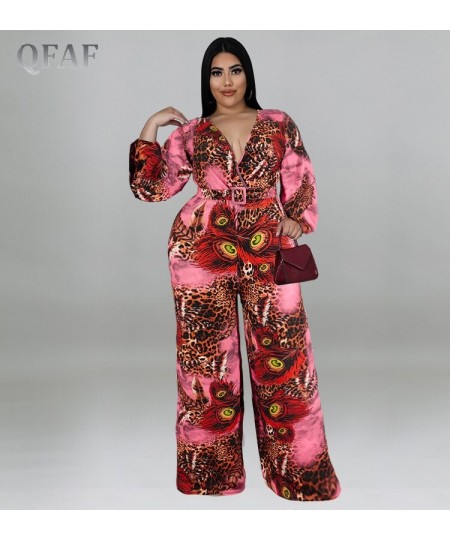 Plus Size Women Elegant Sashes Waist Long Sleeve Deep V-neck Peacock Jumpsuit 2022 Summer One Piece Set Overall Playsuit $52....