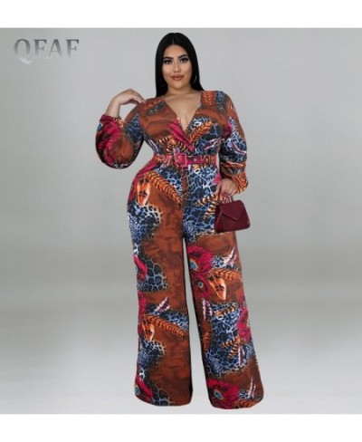 Plus Size Women Elegant Sashes Waist Long Sleeve Deep V-neck Peacock Jumpsuit 2022 Summer One Piece Set Overall Playsuit $52....