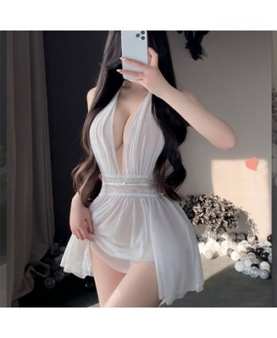 Mesh Hollow Out Sleepwear Dress Woman Sexy Underwear Lace Temptation Pajamas Couples Bed Game Nightgown Halter 3color $25.57 ...