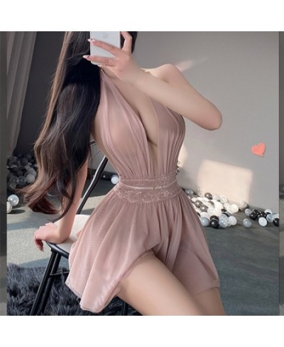 Mesh Hollow Out Sleepwear Dress Woman Sexy Underwear Lace Temptation Pajamas Couples Bed Game Nightgown Halter 3color $25.57 ...