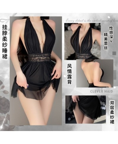 Mesh Hollow Out Sleepwear Dress Woman Sexy Underwear Lace Temptation Pajamas Couples Bed Game Nightgown Halter 3color $25.57 ...