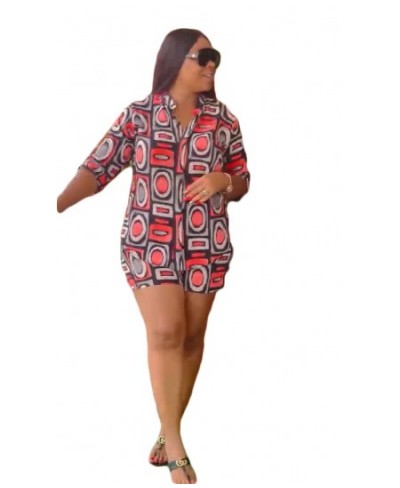 African Summer Plus Size Women Clothes Two Piece Set 2022 Red Print Africa Blouse and Shorts Casual Women's Suits $50.11 - Pl...