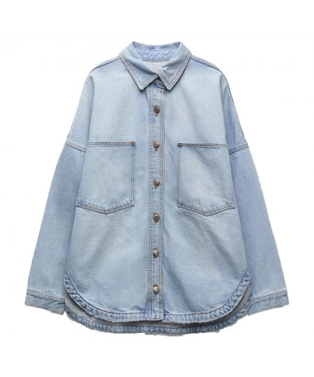 summer new women's clothing Hong Kong style versatile pockets plus size denim shirt jacket jacket $70.15 - Jackets & Coats