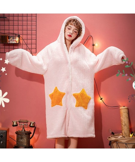 Kawaii Pajamas For Teen Girls Flannel Bathrobe Warm Winter Cartoon Sleepwear Pyjamas Korean Robes with Pants Women Nightwear ...