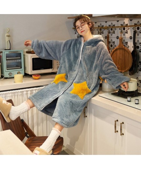 Kawaii Pajamas For Teen Girls Flannel Bathrobe Warm Winter Cartoon Sleepwear Pyjamas Korean Robes with Pants Women Nightwear ...