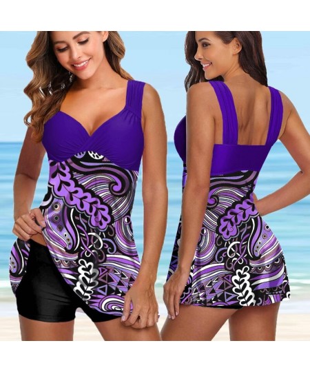 Women Plus Size Sexy Two Pieces Tankini Swimsuit Swimwear Female Print Bikini Brazilian Bather Monokini Bathing Suit Beachwea...