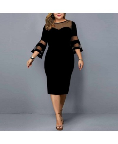 Women Evening Party Dresses 2022 New Elegant Mesh Sleeve Casual Dress Black Women Clothing 5XL $41.97 - Dresses