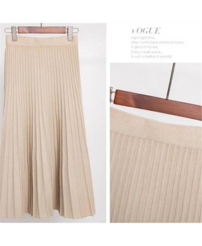 Winter Thickened Rib Knitted Large Swing Maxi Long Skirts 2023 Elegant Solid A-Line Pleated Ankle Length Knit Skirts Black $4...