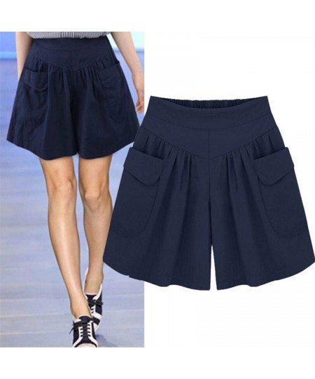 Casual Shorts Women Summer Elastic Waist Loose Black Navy Soft Cotton Femme Street $24.76 - Bottoms