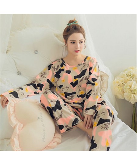 Women Autumn Winter Pajamas Set Cartoon Printed Long-sleeved Love Heart Print O-neck Pajamas + Sleep Pants $21.50 - Sleepwears