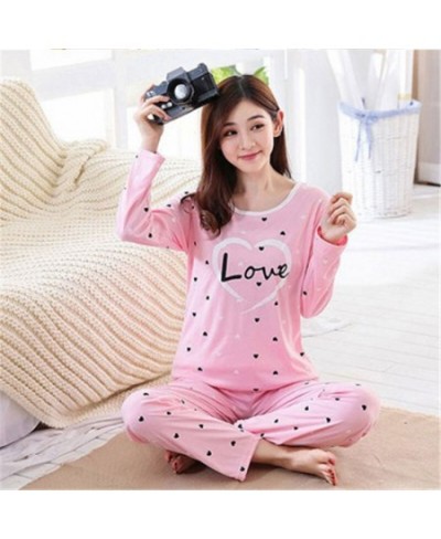 Women Autumn Winter Pajamas Set Cartoon Printed Long-sleeved Love Heart Print O-neck Pajamas + Sleep Pants $21.50 - Sleepwears