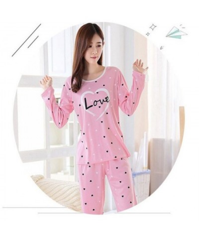 Women Autumn Winter Pajamas Set Cartoon Printed Long-sleeved Love Heart Print O-neck Pajamas + Sleep Pants $21.50 - Sleepwears