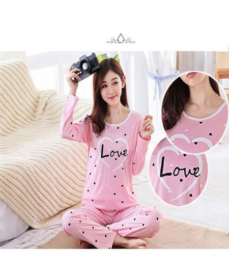 Women Autumn Winter Pajamas Set Cartoon Printed Long-sleeved Love Heart Print O-neck Pajamas + Sleep Pants $21.50 - Sleepwears