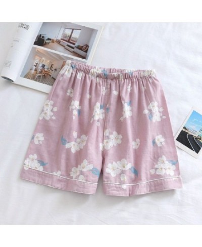 Summer New Ladies Cute Floral Printed Household Shorts Loose Thin Elastic Wasit 100% Gauze Cotton Sleep Bottoms Women Comfort...