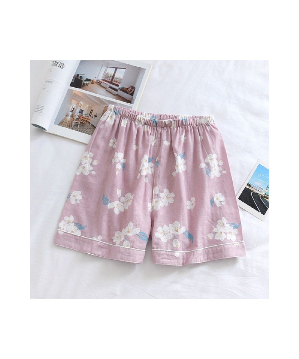 Summer New Ladies Cute Floral Printed Household Shorts Loose Thin Elastic Wasit 100% Gauze Cotton Sleep Bottoms Women Comfort...