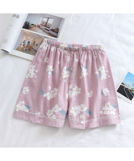 Summer New Ladies Cute Floral Printed Household Shorts Loose Thin Elastic Wasit 100% Gauze Cotton Sleep Bottoms Women Comfort...