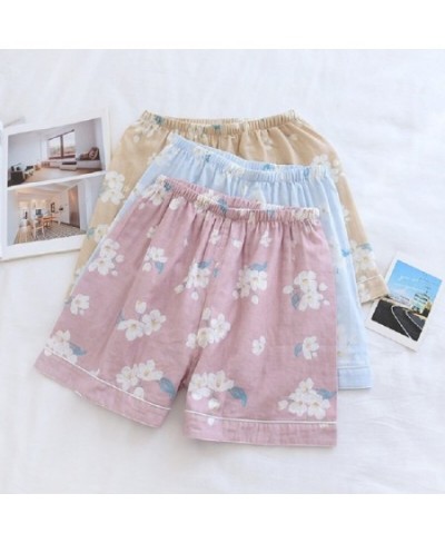 Summer New Ladies Cute Floral Printed Household Shorts Loose Thin Elastic Wasit 100% Gauze Cotton Sleep Bottoms Women Comfort...