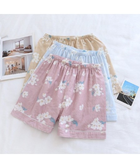 Summer New Ladies Cute Floral Printed Household Shorts Loose Thin Elastic Wasit 100% Gauze Cotton Sleep Bottoms Women Comfort...