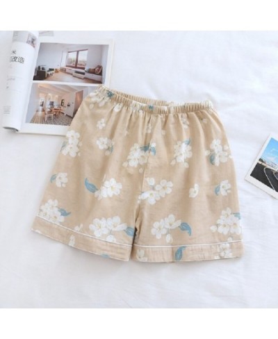 Summer New Ladies Cute Floral Printed Household Shorts Loose Thin Elastic Wasit 100% Gauze Cotton Sleep Bottoms Women Comfort...