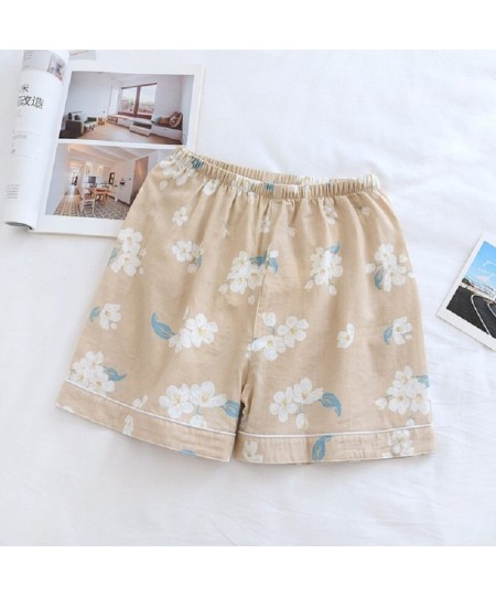 Summer New Ladies Cute Floral Printed Household Shorts Loose Thin Elastic Wasit 100% Gauze Cotton Sleep Bottoms Women Comfort...