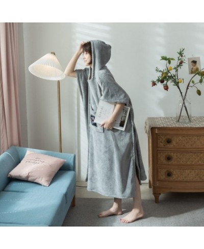 Bath Towel Cape One-piece Hooded Dress robe Home Short Sleeve Soft Cotton Wool Skirt Pyjamas $45.98 - Sleepwears