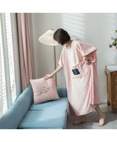 Bath Towel Cape One-piece Hooded Dress robe Home Short Sleeve Soft Cotton Wool Skirt Pyjamas $45.98 - Sleepwears