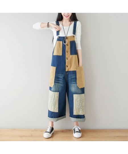 Women Loose Patchwork Bleached Scratched Jumpsuits Ladies Denim Overalls Female 2023 Spring Summer Spliced Rompers Pants $74....