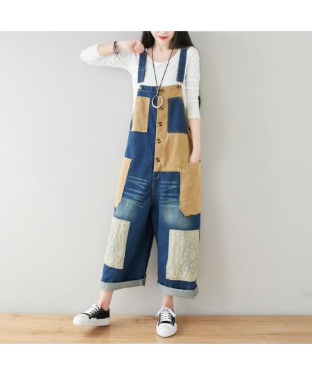 Women Loose Patchwork Bleached Scratched Jumpsuits Ladies Denim Overalls Female 2023 Spring Summer Spliced Rompers Pants $74....