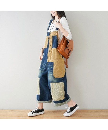 Women Loose Patchwork Bleached Scratched Jumpsuits Ladies Denim Overalls Female 2023 Spring Summer Spliced Rompers Pants $74....