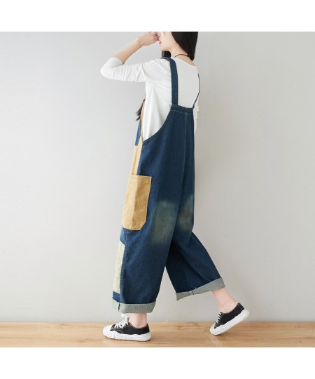 Women Loose Patchwork Bleached Scratched Jumpsuits Ladies Denim Overalls Female 2023 Spring Summer Spliced Rompers Pants $74....