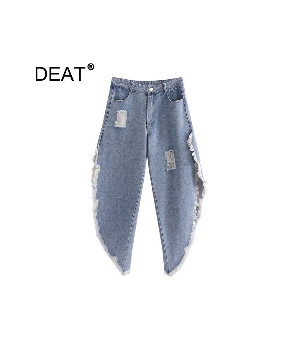 2023 Autumn Women's Jeans New Fashion Loose Straight Irregular Holes Pocket Blue Denim Pants Female Streetwear 13C407 $39.94 ...