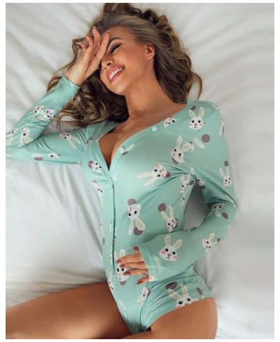 Spring Adults Sexy Jumpsuit for Women Long Sleeve V-Neck Funny Print Pajama Romper Ladies Home Nightwear Autumn Sleepwear $37...