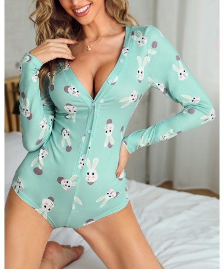 Spring Adults Sexy Jumpsuit for Women Long Sleeve V-Neck Funny Print Pajama Romper Ladies Home Nightwear Autumn Sleepwear $37...