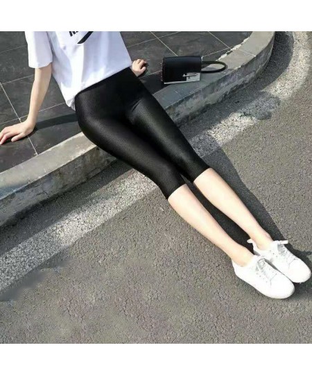 S-5XL Size Women's Summer Bright Pants Wear Thin Ice Silk Bright Black Push-up Slim High Waist Stretch Large Size Tights $20....