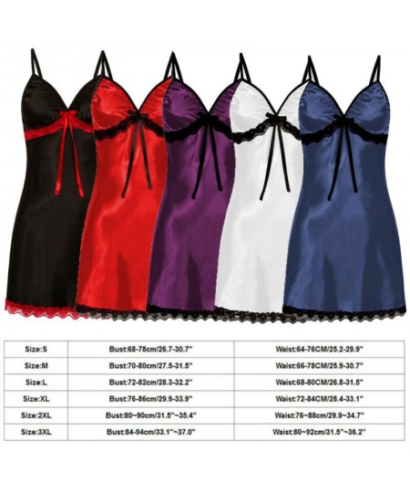 Women Sexy Sleepwear Lace Silk Satin Night Dress Sleeveless Nighties V-neck Nightgown Plus Size Nightwear $14.29 - Sleepwears