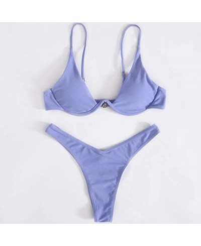 Sexy Underwired High Cut Bikini Women's Push Up Bikini Sets Swimwear Solid Color Low-cut Ladies Beach Swimsuits Bathing Suit ...