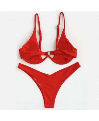 Sexy Underwired High Cut Bikini Women's Push Up Bikini Sets Swimwear Solid Color Low-cut Ladies Beach Swimsuits Bathing Suit ...